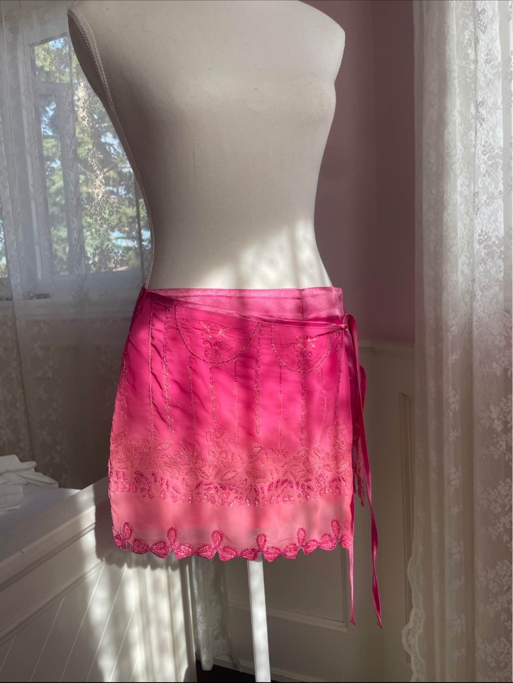 Free People Hot Pink Embroidered Wrap Mini Skirt